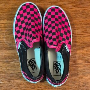 Vans Pink and Black Checkered Slip-On Flats